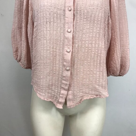 IDEM DITTO -WOMEN'S MEDIUM - PINK 3/4 SLEEVE BUTTON COLLARED VISCOSE BLEND TOP - Picture 3 of 8